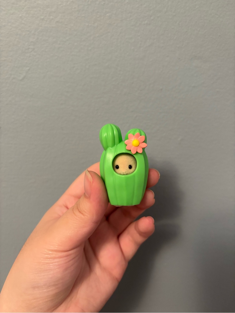 Green Cactus Bunny Figurine with Pink Flower Accent
